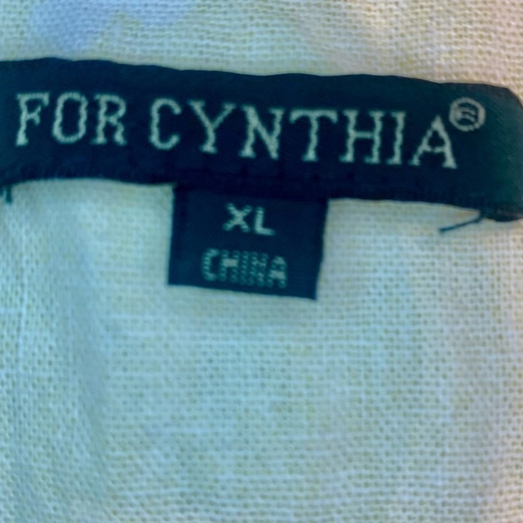 For Cynthia Linen Top XL Yellow White Blotchy Retro Keyhole Ties Linen Viscose - Picture 10 of 14